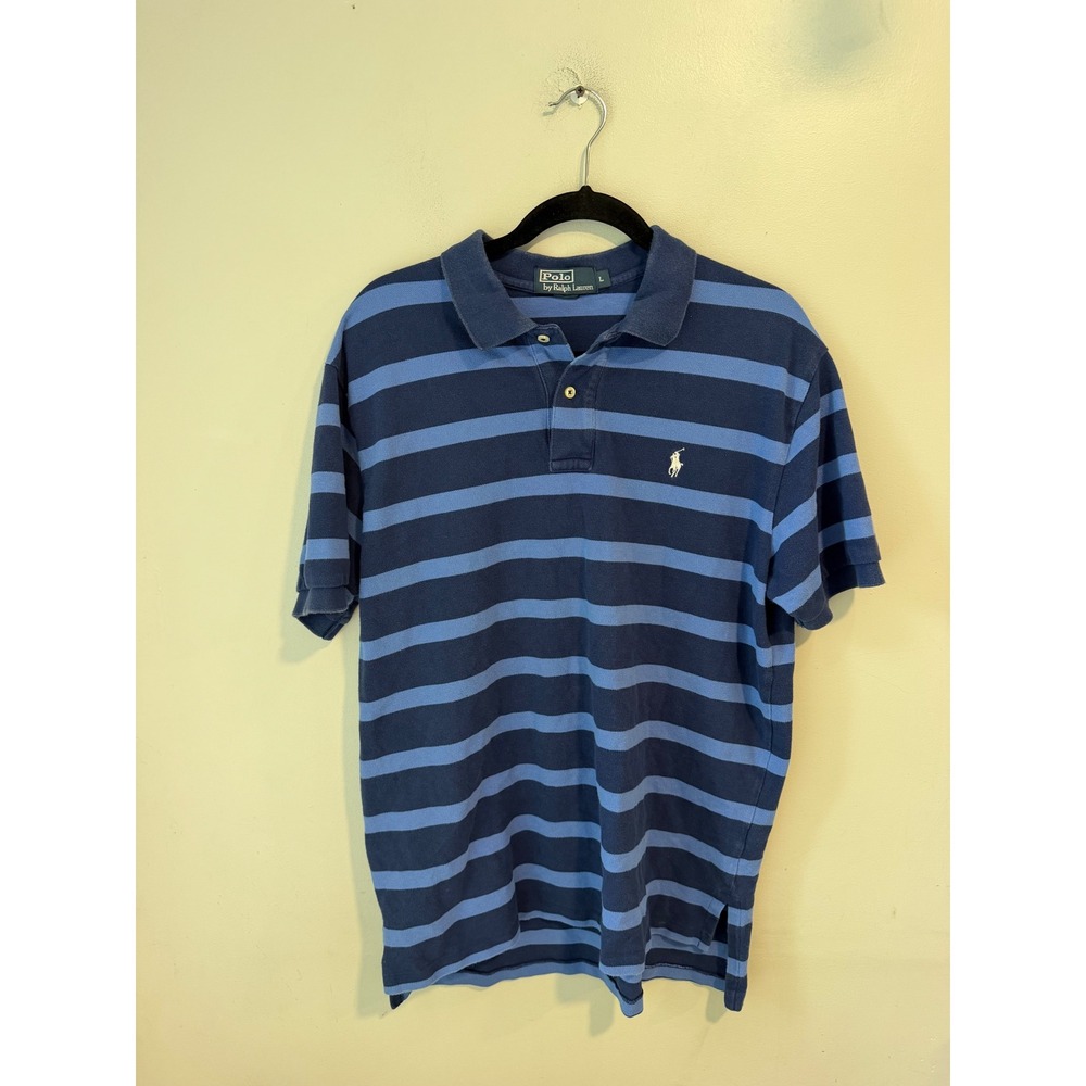 Polo Ralph Lauren Mens Large Blue Striped Short Sleeve Pique Polo Shirt 2984